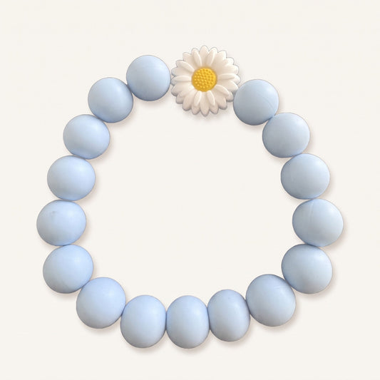 Gemmies Blue Bloom beaded dog collar — powder blue silicone beads with white daisy charm