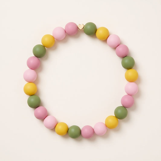 Gemmies Fall Candy beaded dog collar — olive, mustard and dusty rose silicone beads