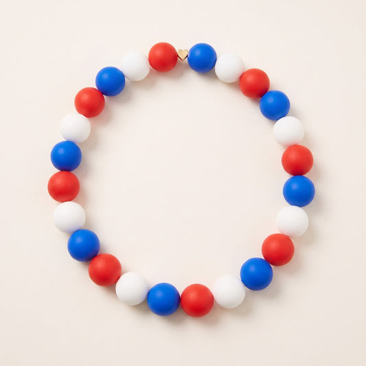 Gemmies Patriot Party beaded dog collar — red, royal blue and white silicone beads