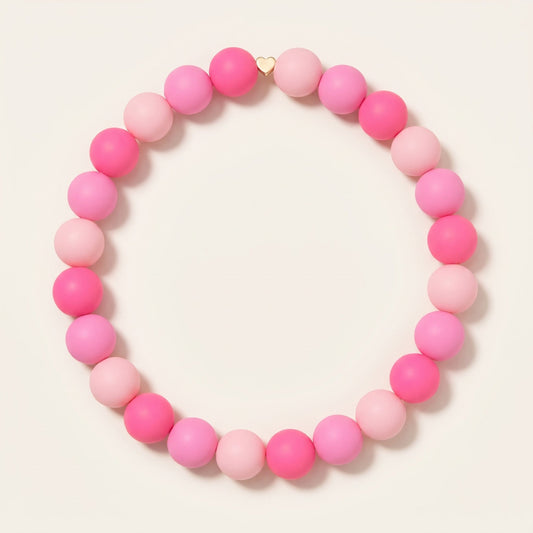 Gemmies Pink Princess beaded dog collar — hot pink, bubblegum and blush silicone beads with gold heart